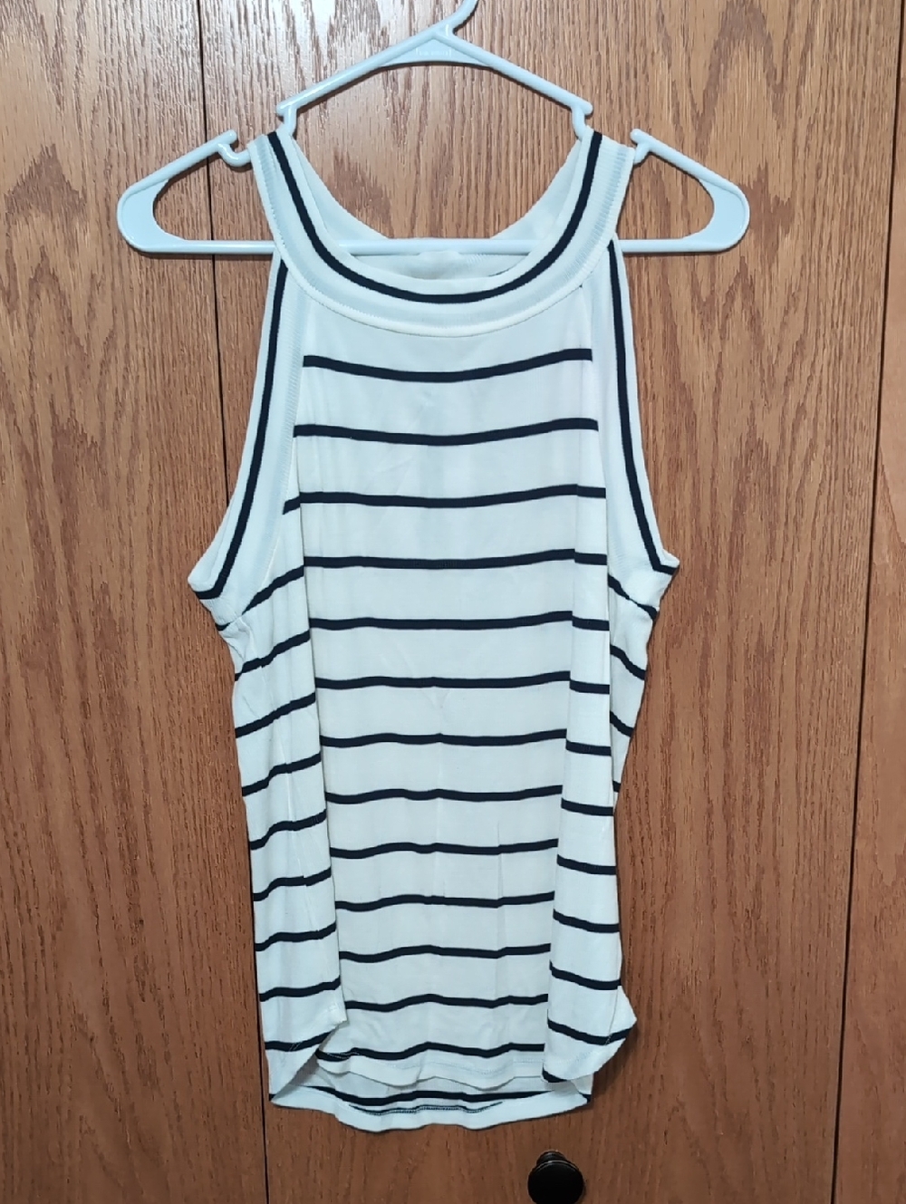 Threads 4 Thought White Tank Top with Navy Stripes